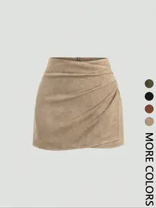 Women Spring Fall Velvet Vintage Italian Melange Pleated Bodycon Short Skirt 2026 Fashionable Casual Versatile Ultra Short Half
