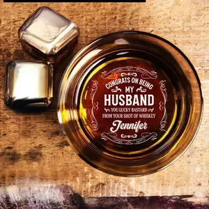 Congrats On Being My Husband, Ornate Text Design Personalized Engraved Whiskey Glass – Custom Laser Engraved Name Glass, Funny Patriotic Gift for Dad, Birthday, Father’s Day & Anniversary Gift for Him
