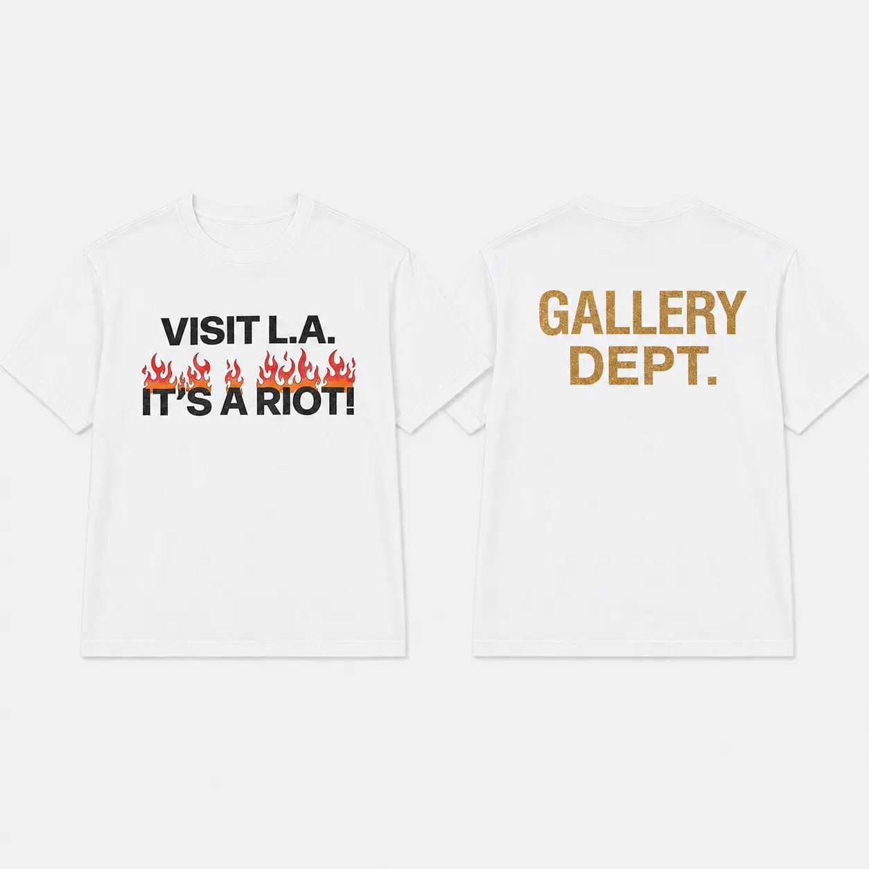 Gallery Dept LA Riot Flame Graphic Tee, Front and Back Print Unisex Casual Streetwear Shirt