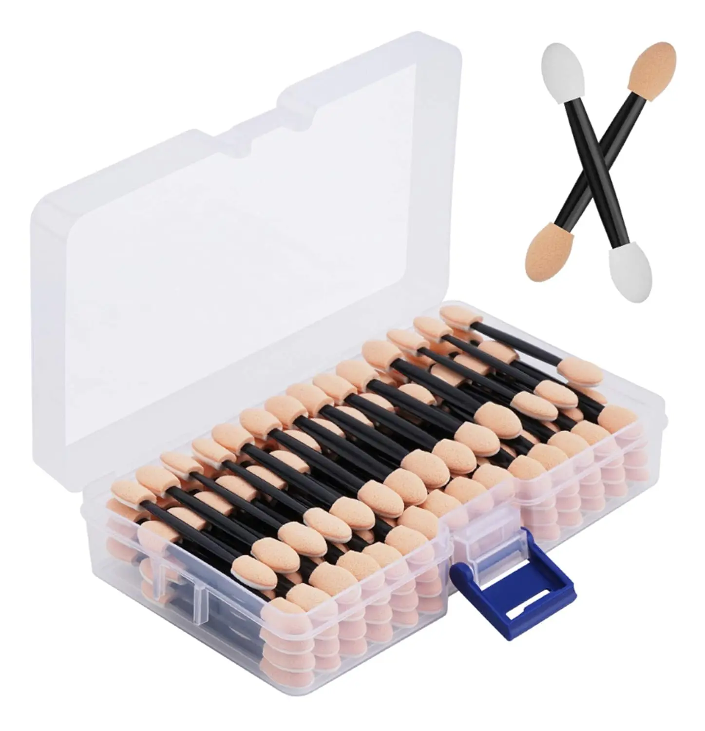 120PCS Dual-Sided Disposable Eyeshadow Sponge Applicators with Storage Container, 2.44" Makeup Brushes for Eye Shadow Application