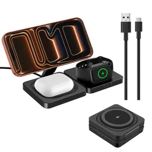 3 in 1 Charging Station for Apple Devices, 15W Fast Charging Supported Foldable Magnetic Wireless Charger Travel Pad for iPhone 17 16 15 14 13 Pro Max Plus & Apple Watch & Airpods
