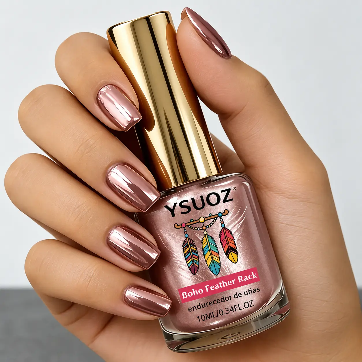 Rose Gold Nail Strengthener (10ml) - Nail Care Hardener, Strengthening & Treatment Solution, Quick-Drying, No Curing Needed, Apply Easily, Strong Adhesion, Chip & Fade-Resistant, Metallic Mirror Shine, Salon-Quality At-Home Manicure Essential, Hardener Na