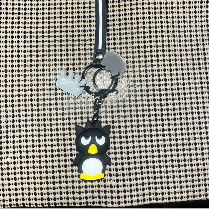 Badtz-Maru Keychain for Purses - Black Owl Design with Yellow Beak and White Mouth, Includes Keychain Attachment