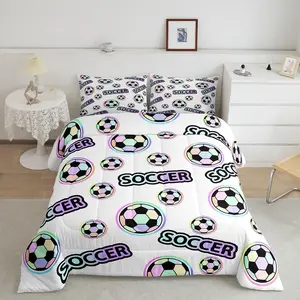 Feelyou Colorful Soccer Ball Luxury Microfiber Bedding Set - Sports Theme Soft Lightweight Blanket, Cartoon Pattern Designer Comforter, Cute Bedroom Decor Quilt Collection