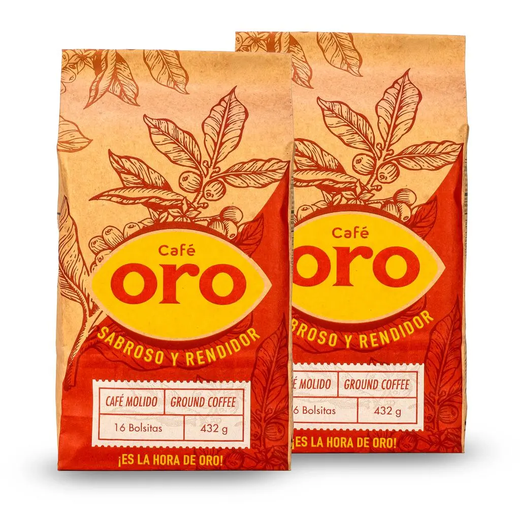 Café Oro 397g Original Honduran Coffee - Authentic Honduran Flavor, 2-Pack, 432g Each, Perfect for Morning or Afternoon Treat