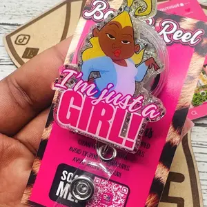 Melanin Girl Glitter Acrylic Badge Reel: Healthcare ID Clip
