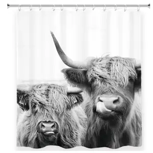 Cow Pattern Highland Country Western Farmhouse Shower Curtain, Bathroom Decor Set with 12 Pack Plastic Hooks (60Wx72L)