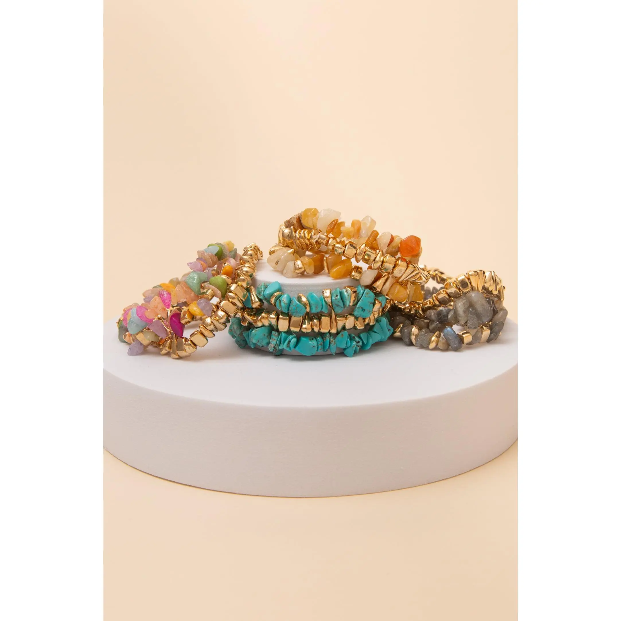 Chloe Stretch Bracelet Set with Freeform Stone Beads