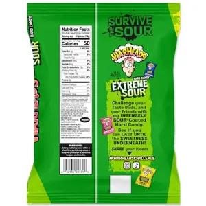 WARHEADS - Extreme Sour Hard Candy - Sour Apple, Black Cherry, Blue Raspberry, Lemon & Watermelon Flavors - 25 oz. Bag with 175 Pieces of Candy