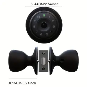 Sleek Black Wireless Smart Door Knob - 4-in-1 Fingerprint, Combination, Key & App Control, Wireless Enabled, Battery-Operated Aluminum Security Lock for Home & Office, US Standard Size, Smart Lock System|Modern Lock Design|Aluminum Alloy Lo