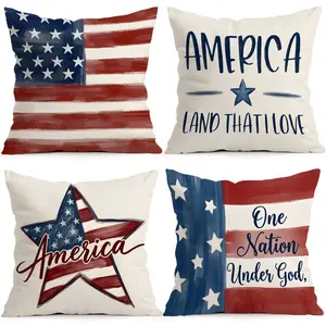 4pcs Independence Day Flag Pattern Cushion Covers, Single-Sided Print, Home Decor for Living Room Bedroom, All Seasons, No Insert Included