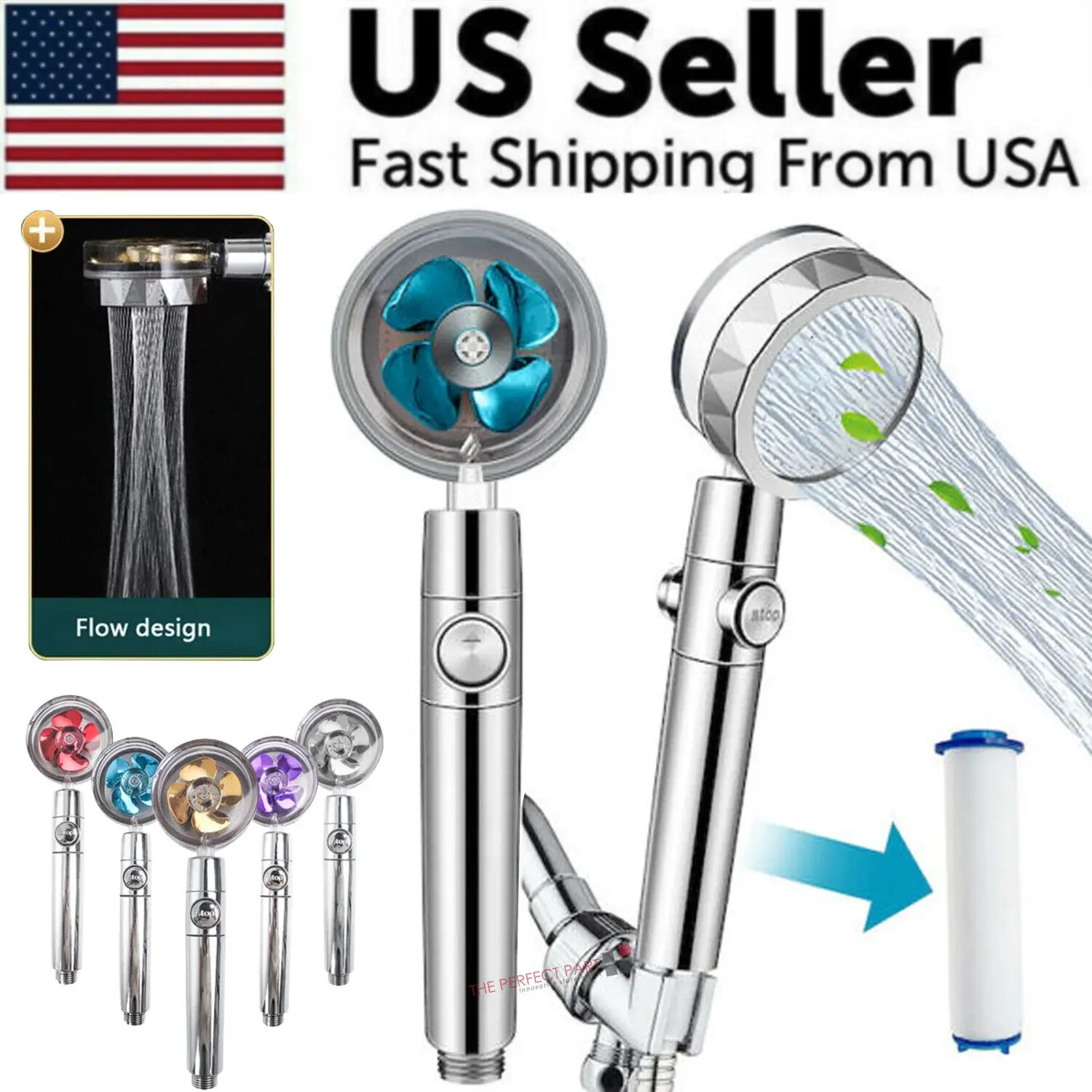 High Pressure Wall Mount Shower Head, 360° Rotatable, Adjustable Turbine Water Saving Shower Head, Shower Heads