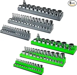 SUNHZ MCKP Magnetic Socket Organizer Set 6 PC, Socket Tool Holder Includes 1/4", 3/8", 1/2" Metric & SAE Socket holders for tool box drawer, Holds 143PCS Standard and Deep Size Sockets