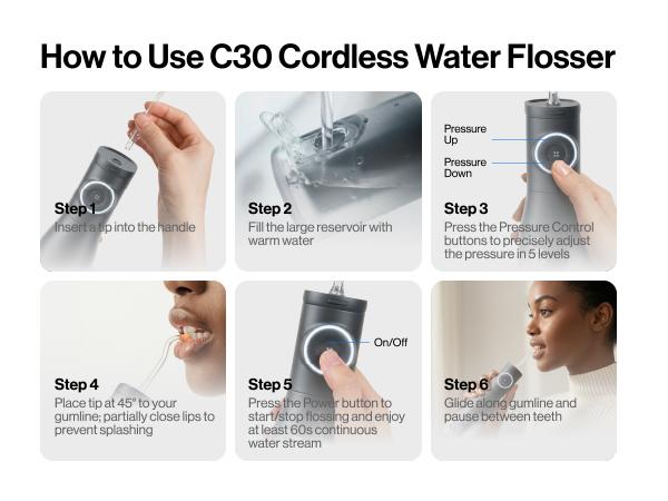[Hot] usmile C30 Cordless Oral Irrigator - Single Unit, 60s Continuous Flossing, 60-Day Battery, 5 Intensity Levels with Gum Care Mode for Deep Clean, IPX7 Waterproof, BPA-Free, USB-C Rechargeable for Home Travel, Care Oral Irrigators, Oral Plaque Remover
