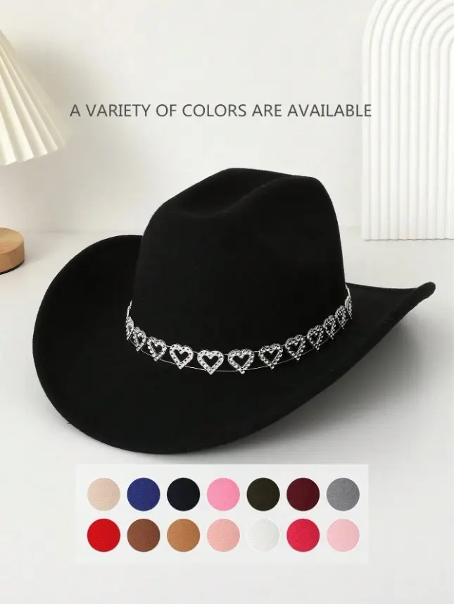 Cowgirl Cowboy Hat Rhinestone Heart Band Rodeo Western Country Festival Cap