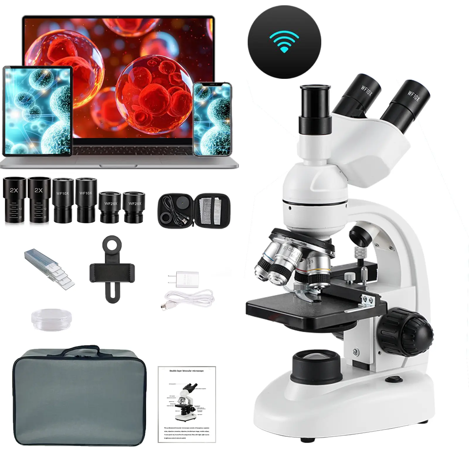 Adult Microscope with WF10x/WF25x Eyepieces, 40x-5000x Zoom, LCD Display, USB Camera for Laboratory & Home Education Use, Wf10x/25X