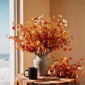 8 Pcs Thanksgiving Artificial Eucalyptus Stems and Fake Babys Breath Flower Fall Decorations Fall Leaves for Fall Home Decor