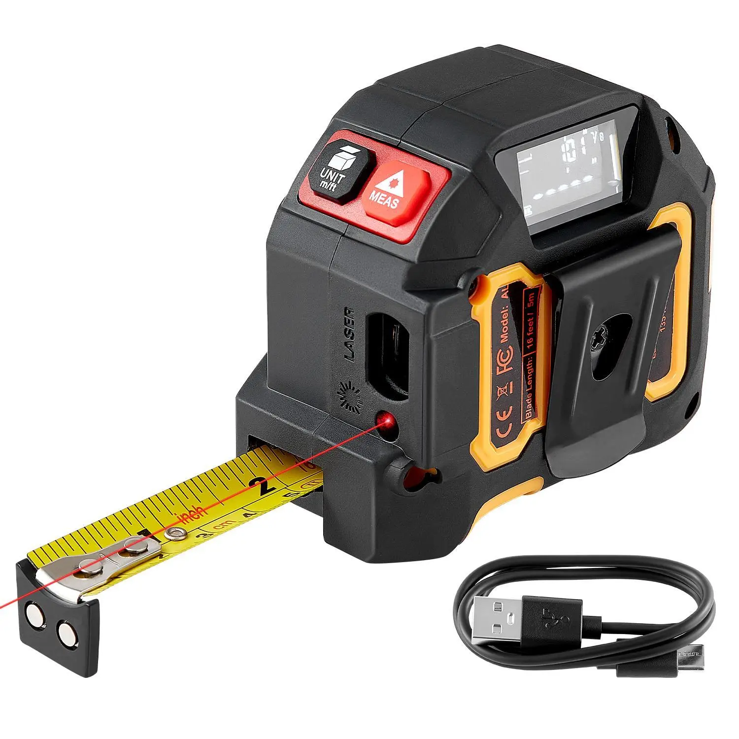 【SummerFinds】VEVOR 2-in-1 Laser Tape Measure,  , 135Ft Rechargeable Laser Measurement Tool & 16Ft Measuring Tape with Magnetic, 4 Modes-Length, Area, Volume, Continuous,ft/in/m/ft+in Unit,for Outdoor,Decoration