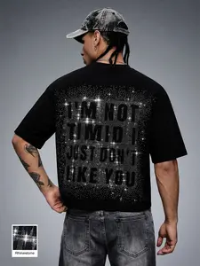 Men's Y2K Rhinestone Graphic Oversized T-Shirt | Lightweight Breathable Polyester, "I'm Not Timid I Just Don't Like You" Rhinestone Print, Trendy Streetwear, Quick-Dry Athletic Fabric, Ideal for Night Out, Daily Wear, Urban Outings & Edgy Street Style