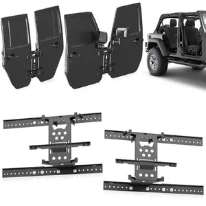【Yzona】Door Storage System Hangers Rack Bracket Compatible with 2007-2025 Jeep Gladiator JT & Wrangler JK JKU JL JLU Unlimited 4 Doors , Wall Mounted Removable Doors Holder (Front & Rear Doors, Black)