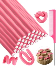 30 Flexible Curling Wands, Soft Foam Hair Rollers, No Heat, Includes Steel Tail Comb, Suitable for All Hair Types
