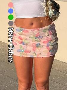 women's floral print fringe trim short skirt, cute casual a line skirt for daily wear, ladies bottoms for summer, stretch skirt