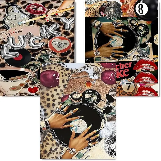 5D DIY Full Drill Diamond Painting Kit Leopard Print Lucky Collage 3/4/6/9-Piece Set Aesthetic Art Craft for Adults Home Wall Decor