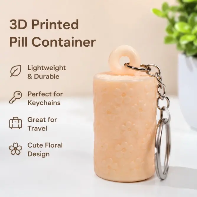 3D Printed Floral Pill Holder Keychain | Mini Travel Storage Case