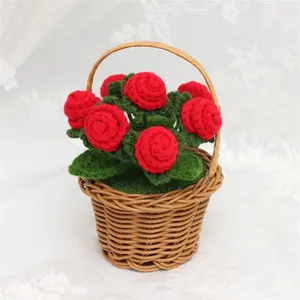 Handmade Crochet Sunflower Rose Plant Pot Decoration, Perfect Gift for Valentine's Day Christmas Mother's Day, Unique Craft Design