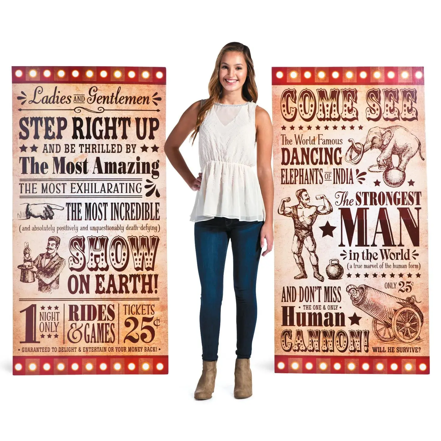 60" Vintage Circus Sign Cardboard Cutout Stand-Ups - 2-Piece Set, Decor, Colorful Character Festival Photobooth Props, Home & Festive Supplies Accessory, Two Piece Set
