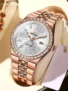 A men's rose gold steel strap high-grade business casual with a diamond calendar and quartz movement Business Fashion Watches