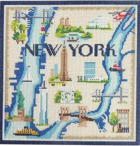 Bradley Needlepoint NTG KB236 New York Map on 18 mesh