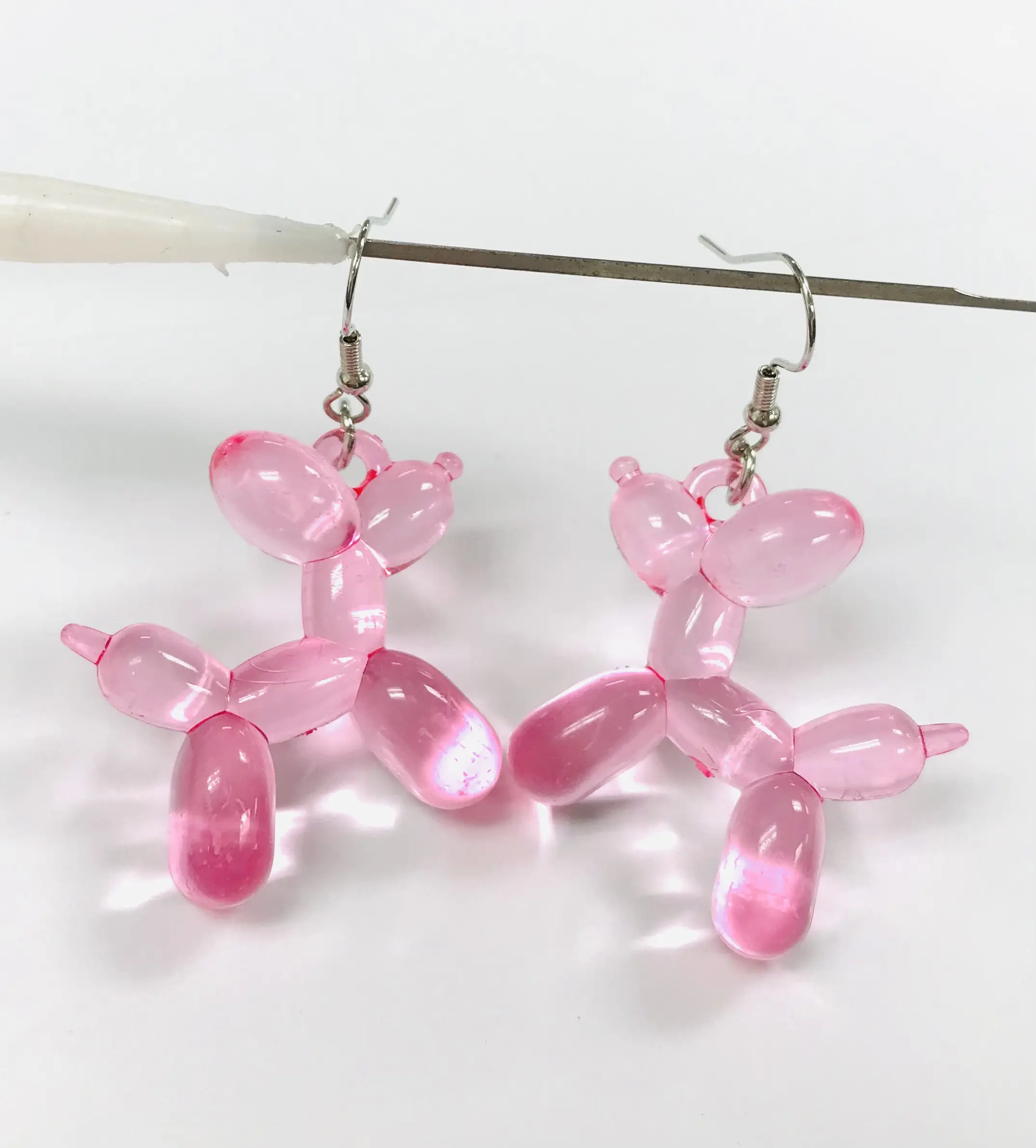 Transparent Pink Acrylic Balloon Dog earrings