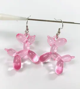 Transparent Pink Acrylic Balloon Dog earrings