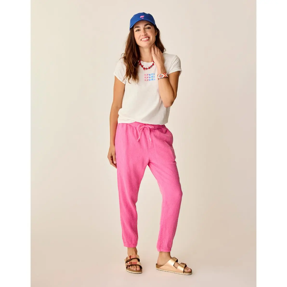 Calista Gauze Pant: Hot Pink