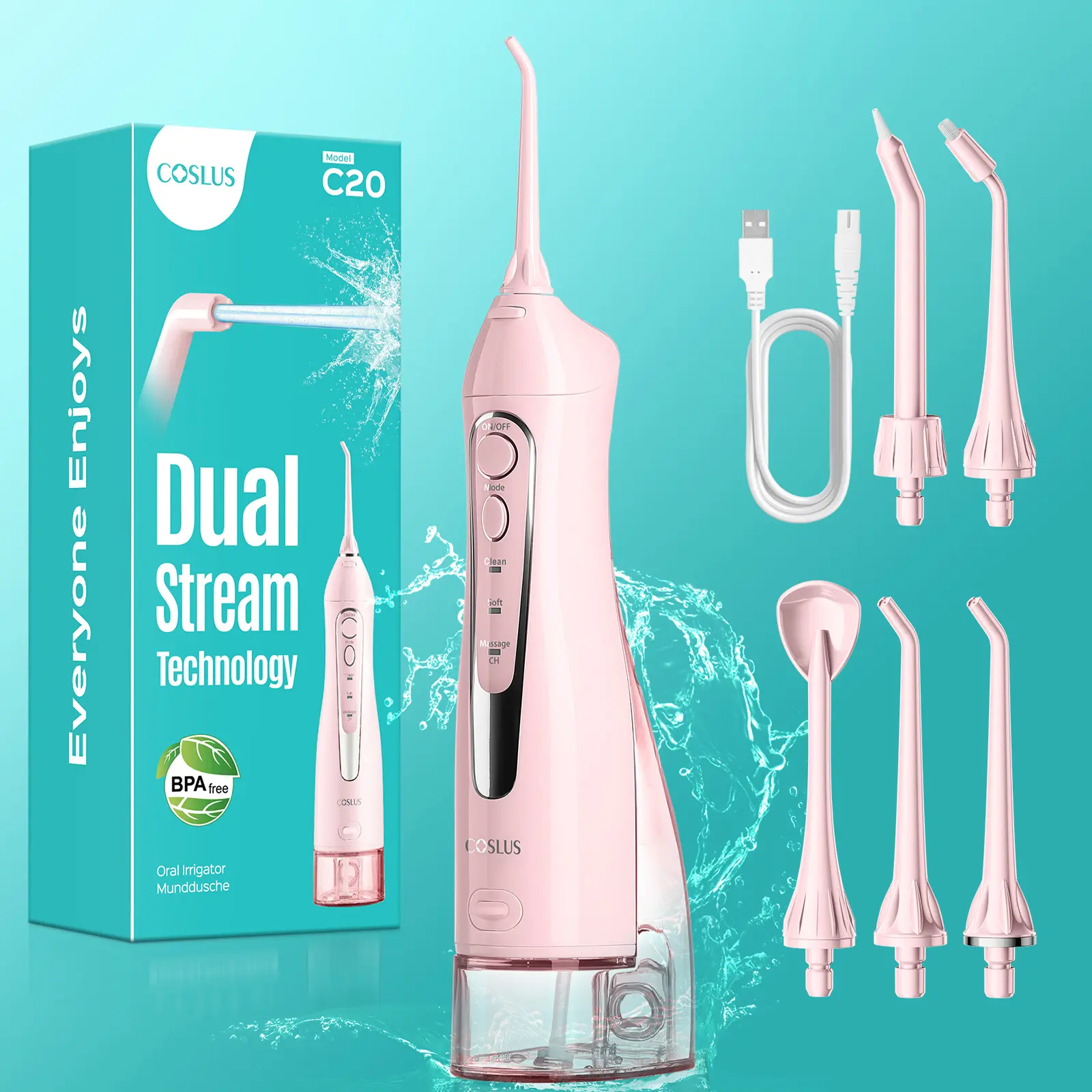 COSLUS CX20 Water  Flosser Teeth Pick:Soft Portable Cordless Oral Irrigator Rechargeable Travel Irrigation Cleaner IPX7 Waterproof Electric Flossing Machine for TeethCleaning,Professional Dental Teeth Irrigator,Teeth Cleaning Tools,Home Travel Gift