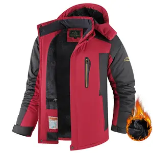 Men's Fleece-Lined Thick Warm Color-Blocking Casual Athletic Coats - Waterproof, Windproof, Hooded Sporty Sports Outerwear with Pockets for Mountaineering, Skiing