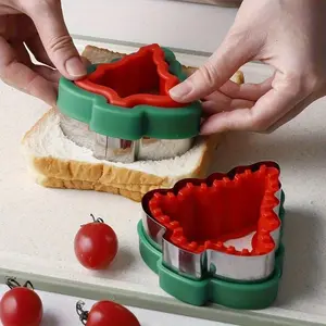Christmas Sandwich Cutter and Sealer, Stainless Steel and Plastic Cookie Cutters, Pastry Cutter, for Lunch Box Decoration, Baking Tools, Kitchen Accessories