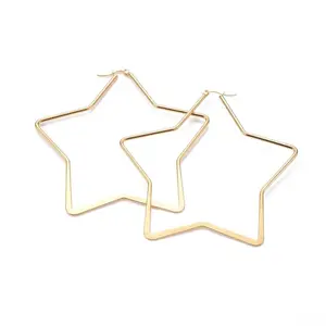 304 Stainless Steel BIG Hoop Earrings Star Gold 3.5" Inch P203