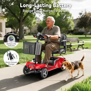 4 Wheel Mobility Scooter for Seniors&Adults- 25 Miles Range, Foldable Powered Electric Wheelchair Device w/600WH Battery,Only 8 lb Weight, Dual Basket, 300 lb Capacity, Compact,Red