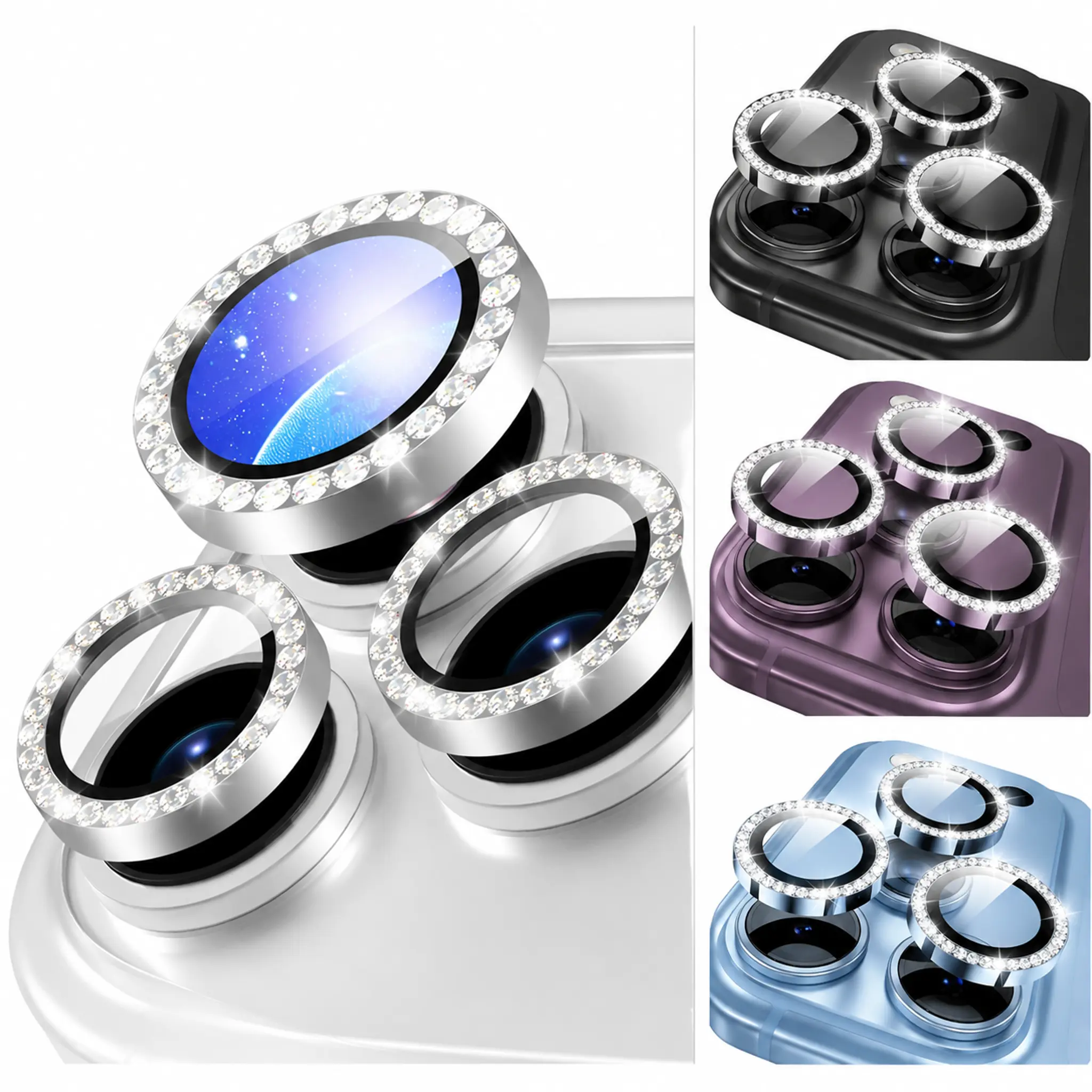 Bling Diamond Camera Lens Protector for iPhone 18 Pro & 18 Pro Max, 3-Pack Rhinestone Ring Tempered Glass Cover, Case-Friendly 1:1 Fit, Anti-Reflection HD, Scratch-Resistant Easy-Install Guard Digital Style phone screen protectors
