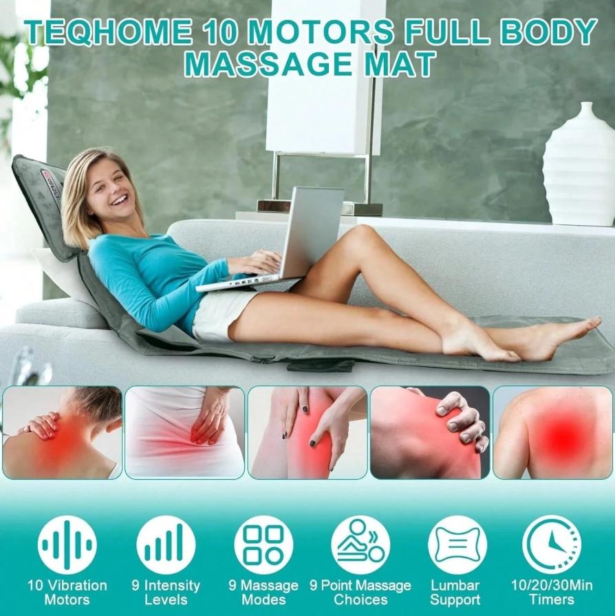 Full Body Massage Mat with Heat, 9 Vibration, Back Heating Function, Acupressure Massage,  with Storage Bag,Perfect Gift for Mom, Dad, Women, Men