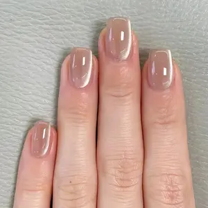 24pcs New Square Shape Simple Luxurious Press-On Nails, High-End Nude Cat Eye Fake Nails, Short Length Elegant Design, Trendy Beauty Tool, Glossy Finish, Nail Art, Nail Art Diy