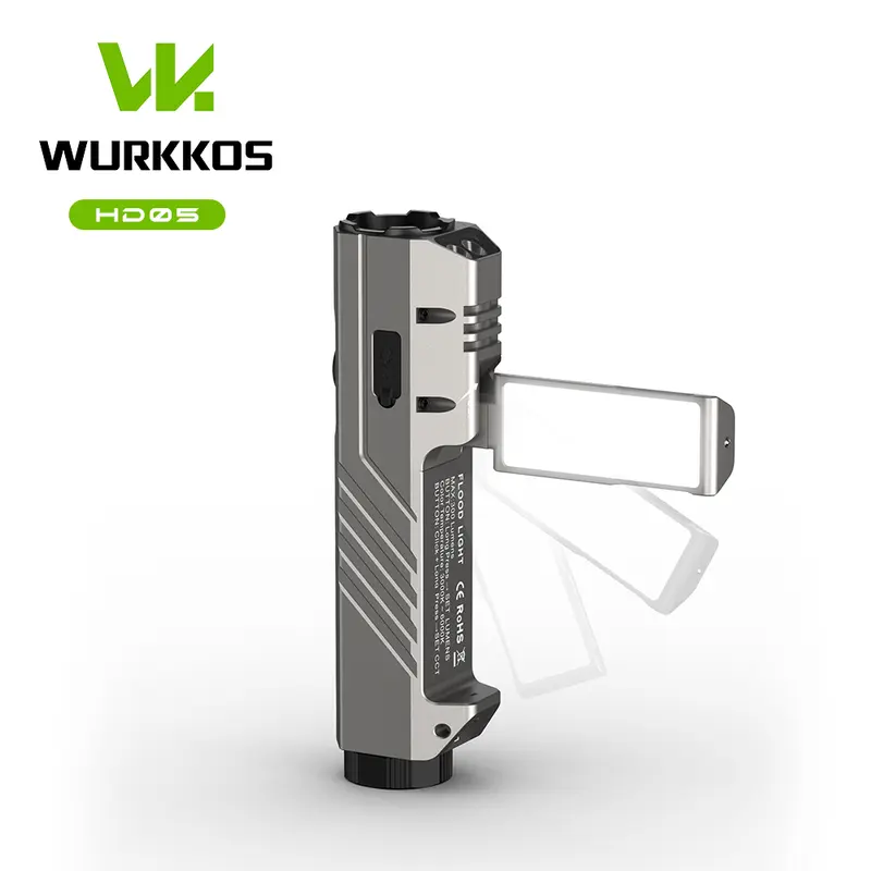 Wurkkos HD05 Flat EDC Tactical Flashlight - 3100 Lumens High Lumen Brightness, 4-in-1 Rotatable Side Light, Red/UV Beam, Type-C USB Port Rechargeable Flashlight, Magnetic Tailcap, IPX6 Waterproof, Aluminum Alloy, Lithium Ion Battery for Mechanics, Camping