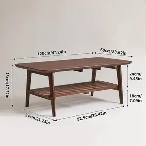 Bellemave Mid-Century Walnut Brown Wooden Coffee Table - Rectangular Living Room Center Table with a Storage Shelf