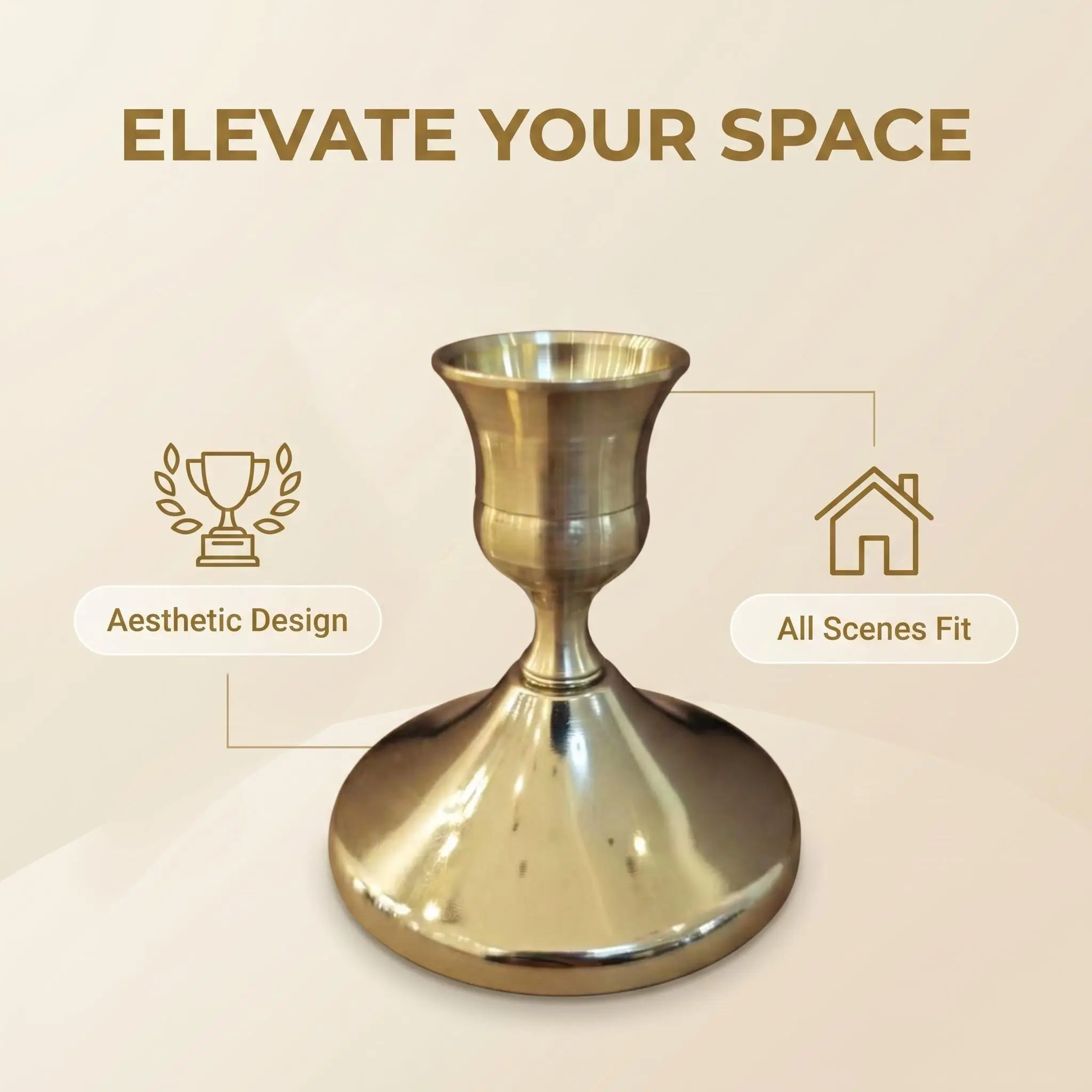 Gold Tall Candlestick Set with Standard Candle Fit & Stable Wide Base, Fit All Occasions for Dining Table Living Room Wedding Decor Perfect Gift Choice