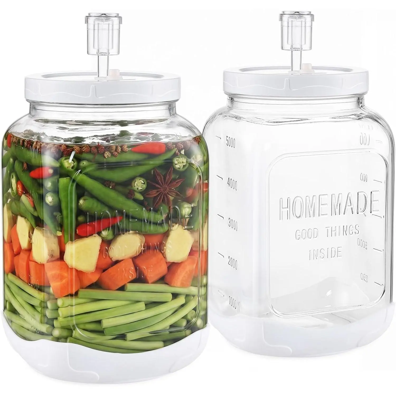 2 count 1.5 Gallon Fermentation Jar with Airlock and Lid, Wide Mouth Mason Jar with Scale Mark, Glass Container with Non-slip Base for Sauerkraut, Sourdough Starter, Kombucha,  Making