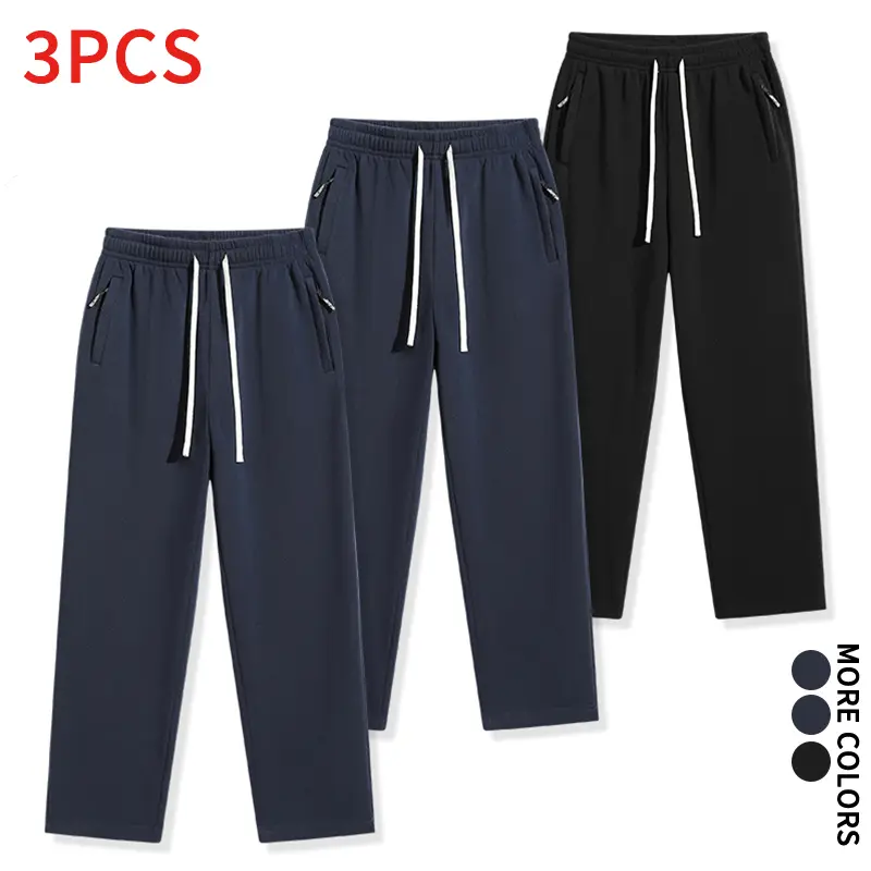 3-pack men’s straight-leg sweatpants, loose joggers with elastic drawstring waist, street casual pants suitable for fitness, travel, and everyday wear