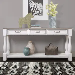 63inch Long Wood Console Table with 3 Drawers and 1 Bottom Shelf for Entryway Hallway Easy Assembly Extra-thick Sofa Table