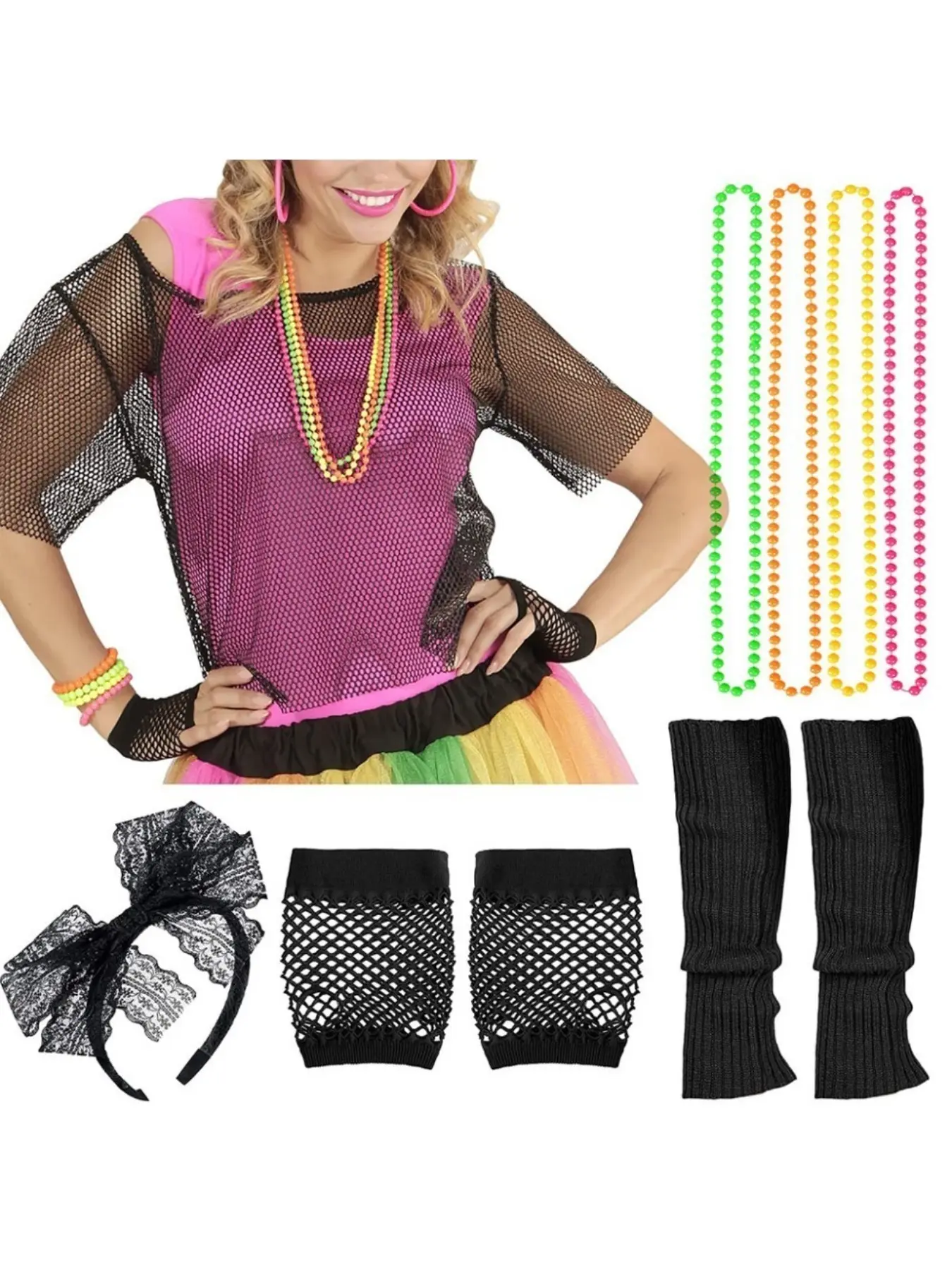 80s Fishnet Mesh T-Shirt Kits - Costumes, Accessories, Women, Womenswear, Neon Jewelry & Lace Hairbands for Retro Disco & Themed Parties Clothes